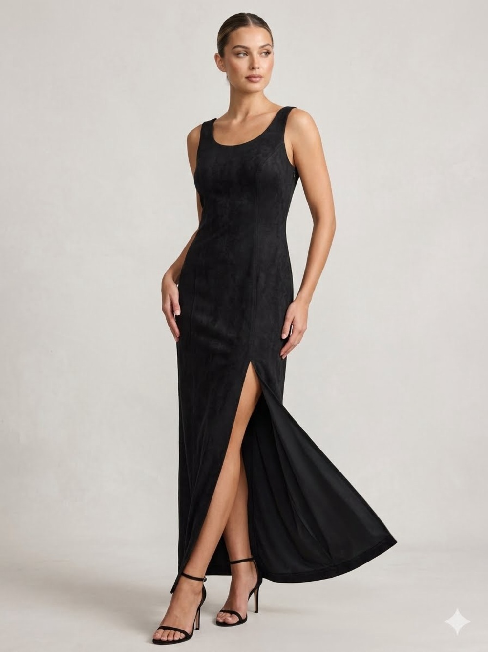 Vtg 90s Black Maxi Dress Minimalist Goth Evening Wedding Guest Cocktail Holiday